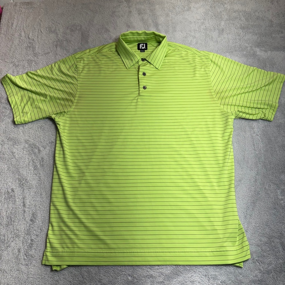 FootJoy Golf Polo Mens Medium Lime Green Striped Short Sleeve Performance Shirt
